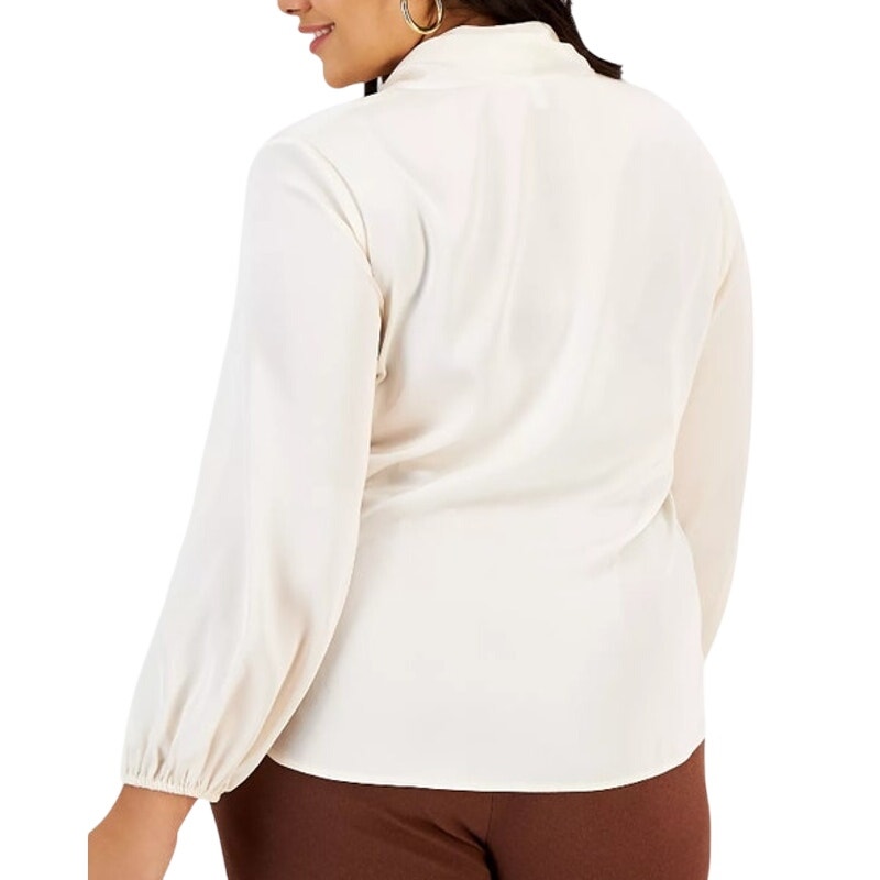 Bar III Women's Tie-Neck Long-Sleeve Top in Ivory