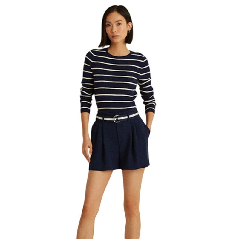 Lauren Ralph Lauren Women's French Navy Blue Crepe Belted Shorts, Size 16