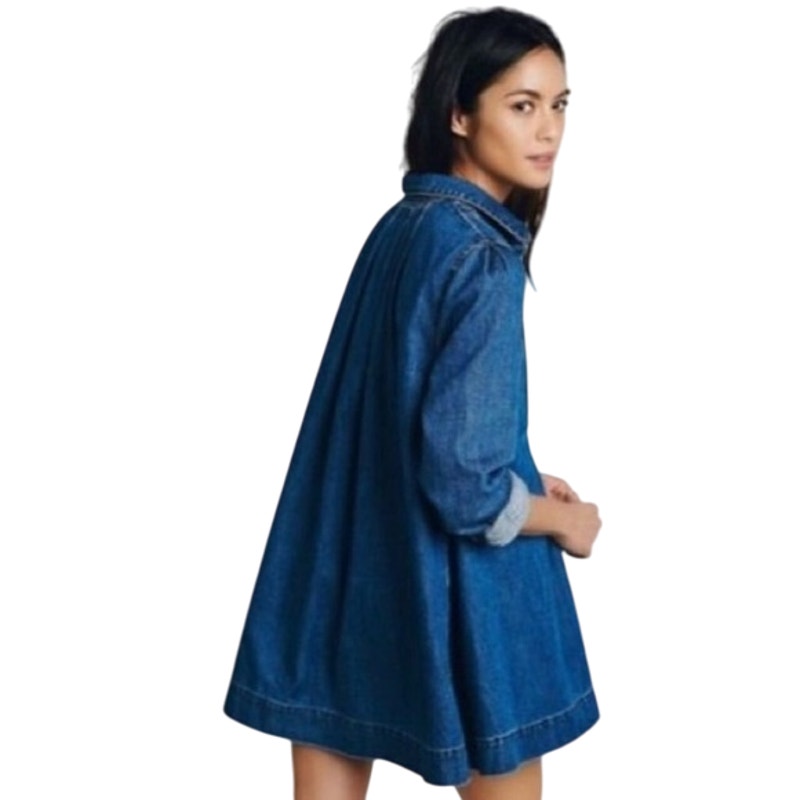 Free People Women's Denim Swing Tunic Dress in Montauk Wash Blue, Size Small