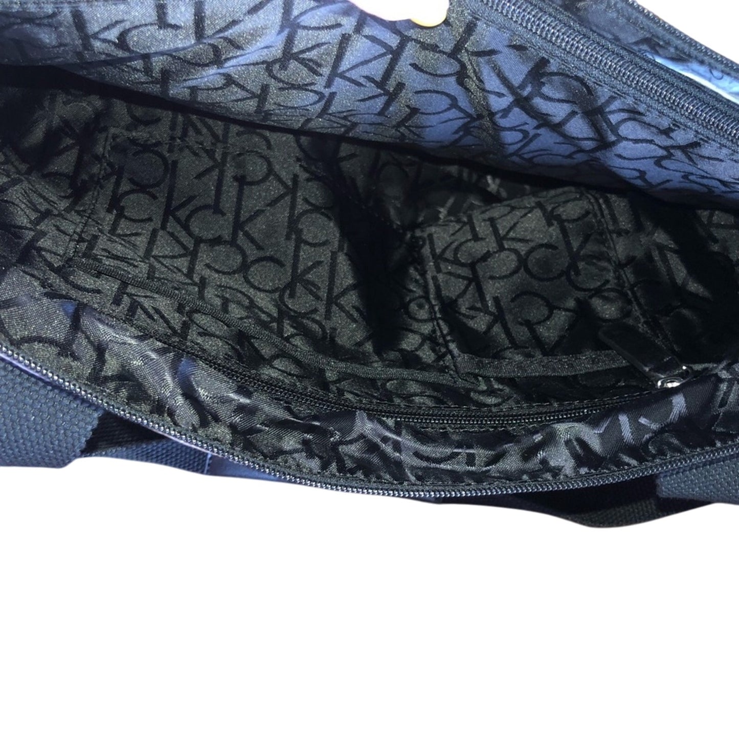 Calvin Klein Metallic Silver Tote Bag w/ Pockets & Black Details, NWT, $168