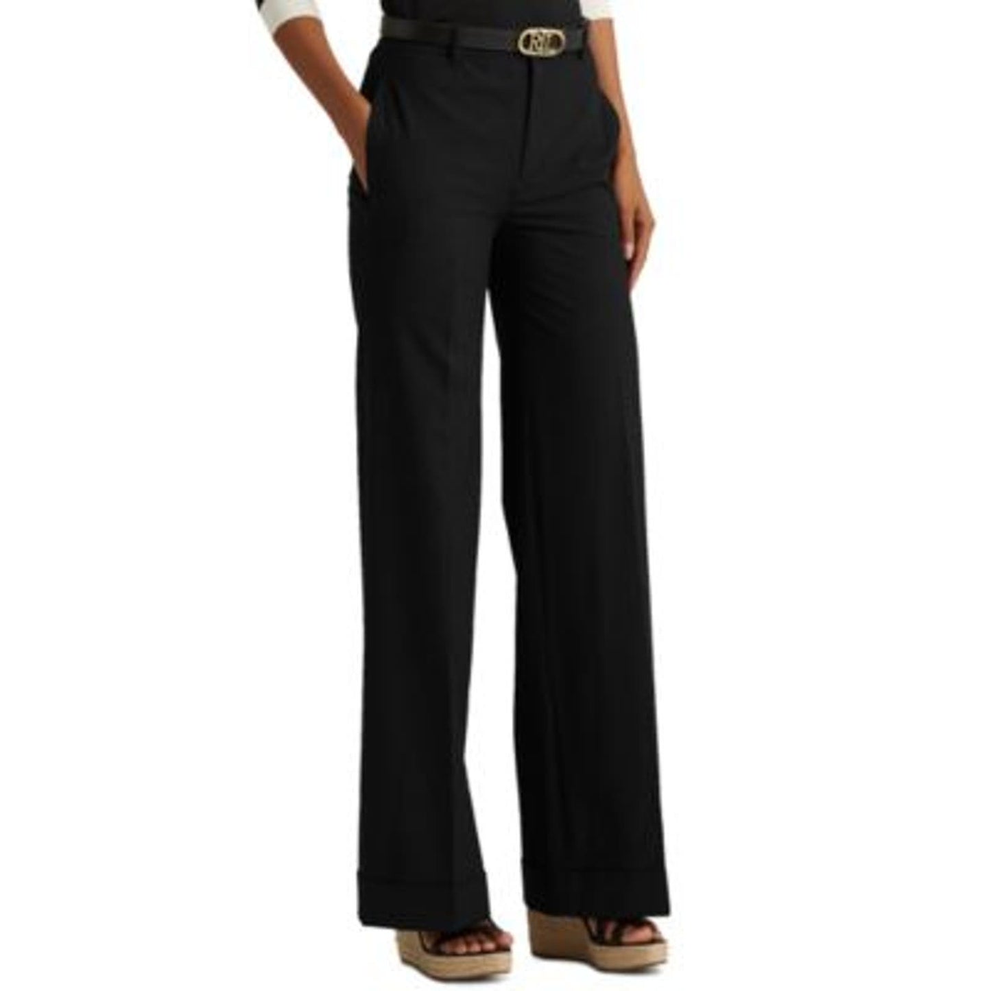 Lauren Ralph Lauren Women's Black High Rise Wide Leg Cuff Pants