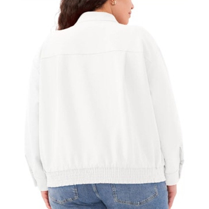 Vince Camuto Women's Plus Size Stand-Collar Bomber Jacket in New Ivory