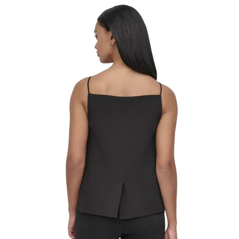DKNY Women's Sleeveless Square-Neck Button Front Top in Black