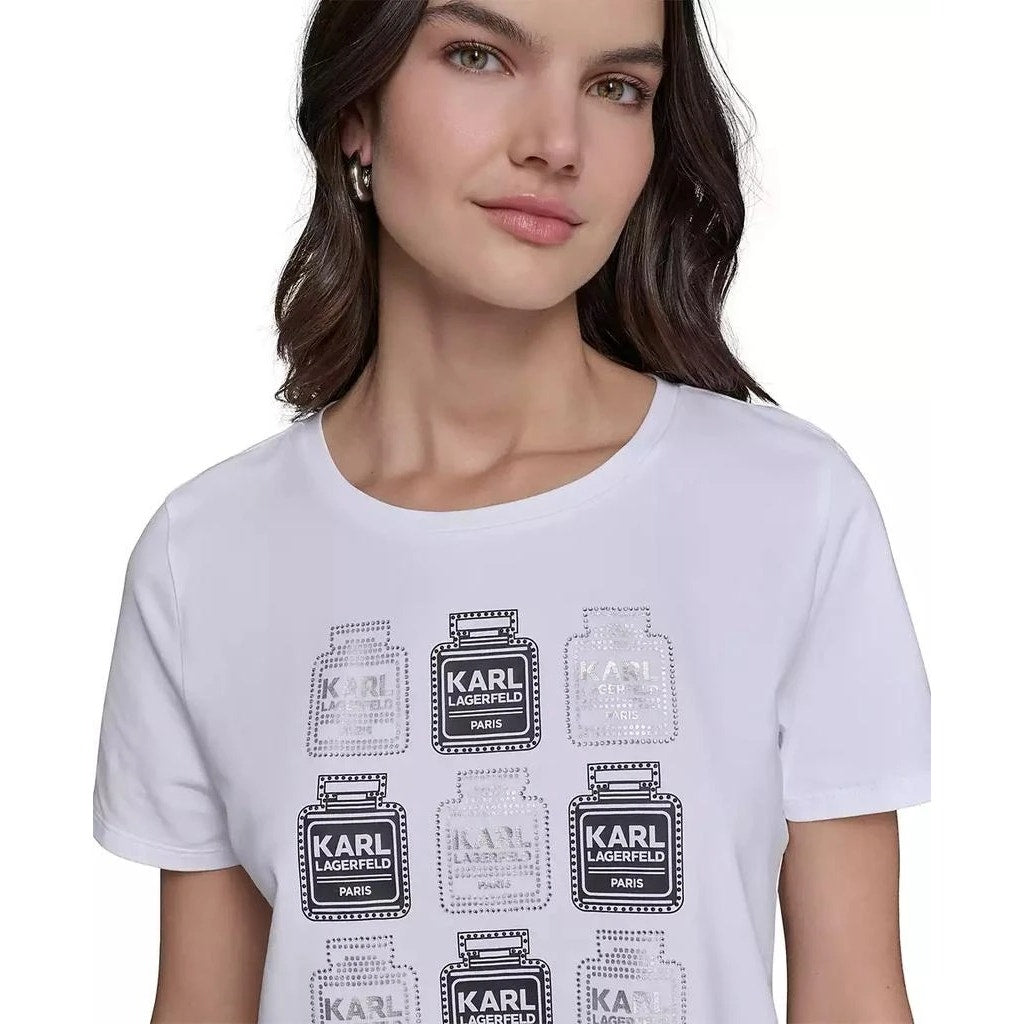 KARL LAGERFELD PARIS Women's Perfume Graphic T-Shirt in Black & White