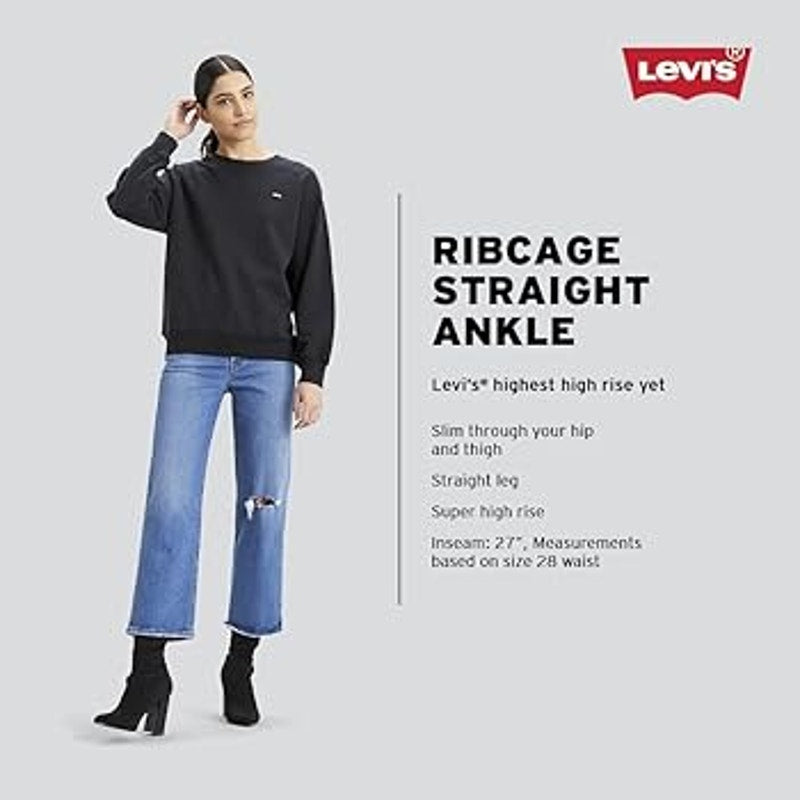 Levi's Women's Corduroy Ribcage Straight Ankle Jeans in Blackened Pearl