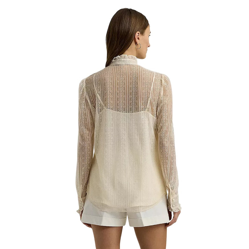 Lauren Ralph Lauren Women's Ruffled Lace Top in Winter Cream, Size 10