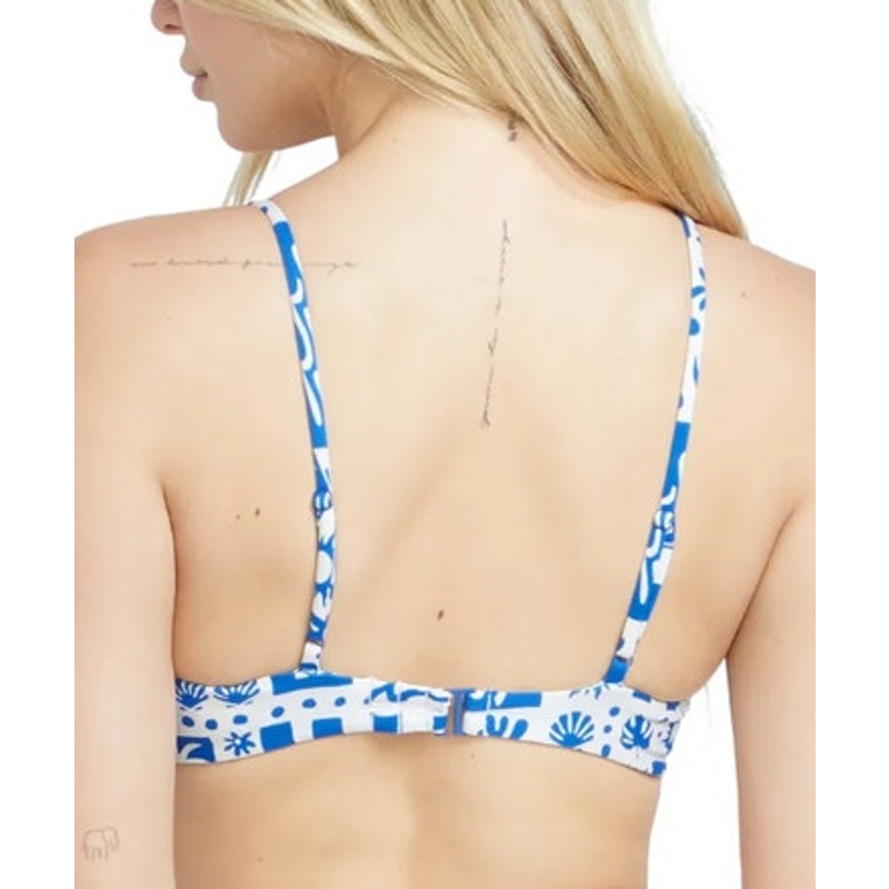 VOLCOM Juniors Island Dream Twist Front Bikini Top in Royal Blue & White