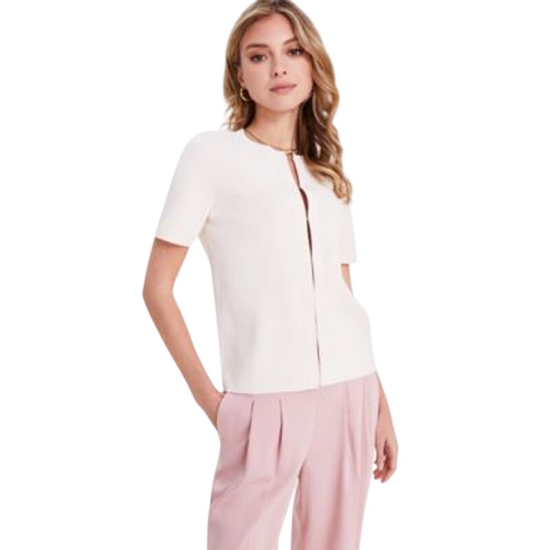 Bar III Women's Short-Sleeve Cardigan in Bar White Cream