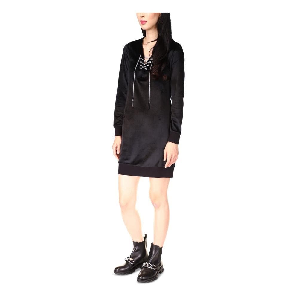 MICHAEL KORS Petite Chain-Neck Velour Shift Dress In Black