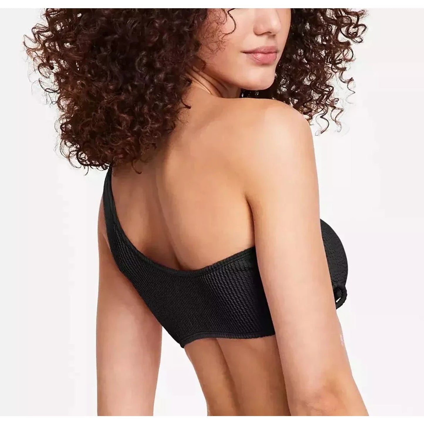 Salt + Cove Women's One-Shoulder Side-Cinch Hipster Bikini Top In Black
