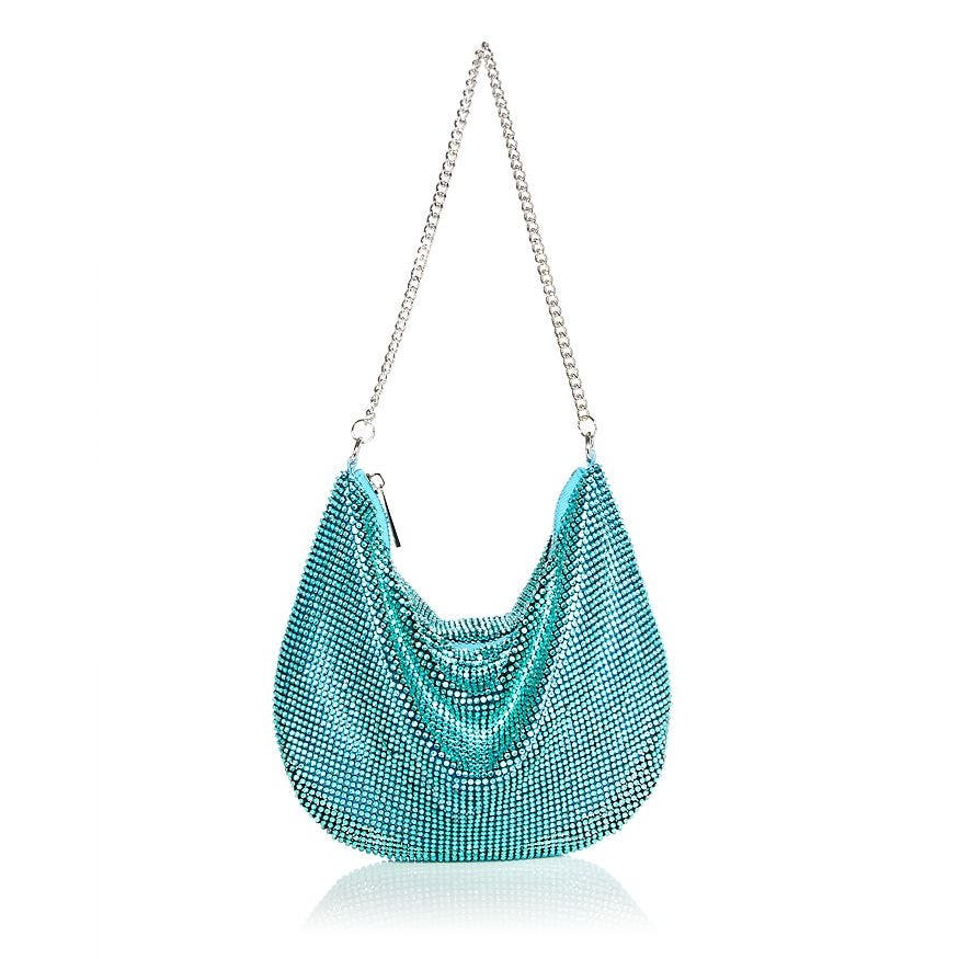 AQUA Ellie2 Crystal Mesh Shoulder Bag Aqua Blue