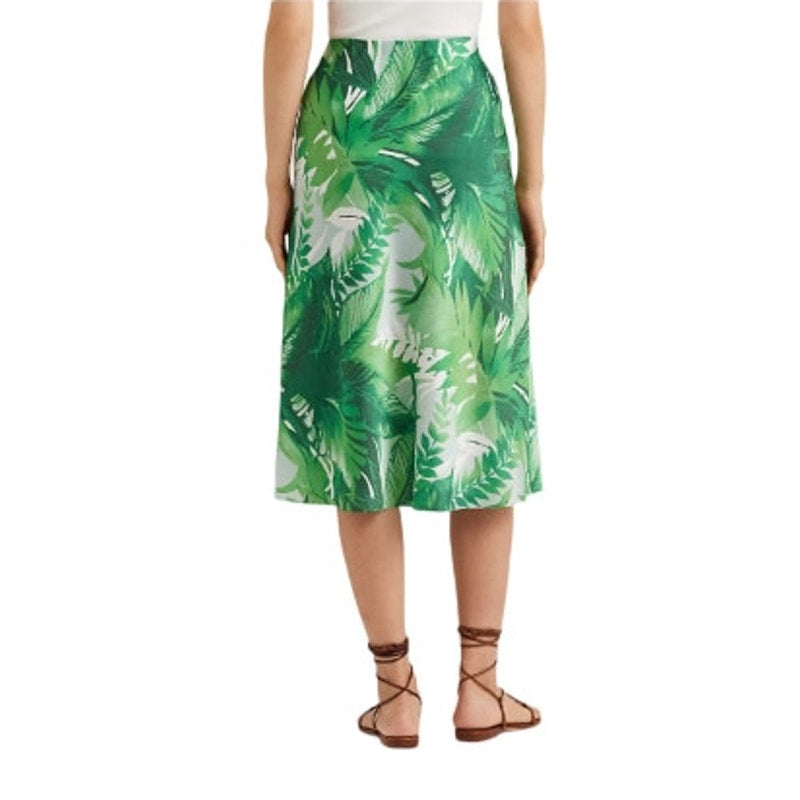 Lauren Ralph Lauren Women's Palm Frond Print Midi Skirt in Charm Green, Size 4