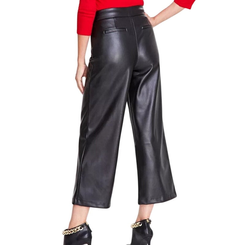 INC International Concepts Women's Faux-Leather High-Rise Pants in Deep Black