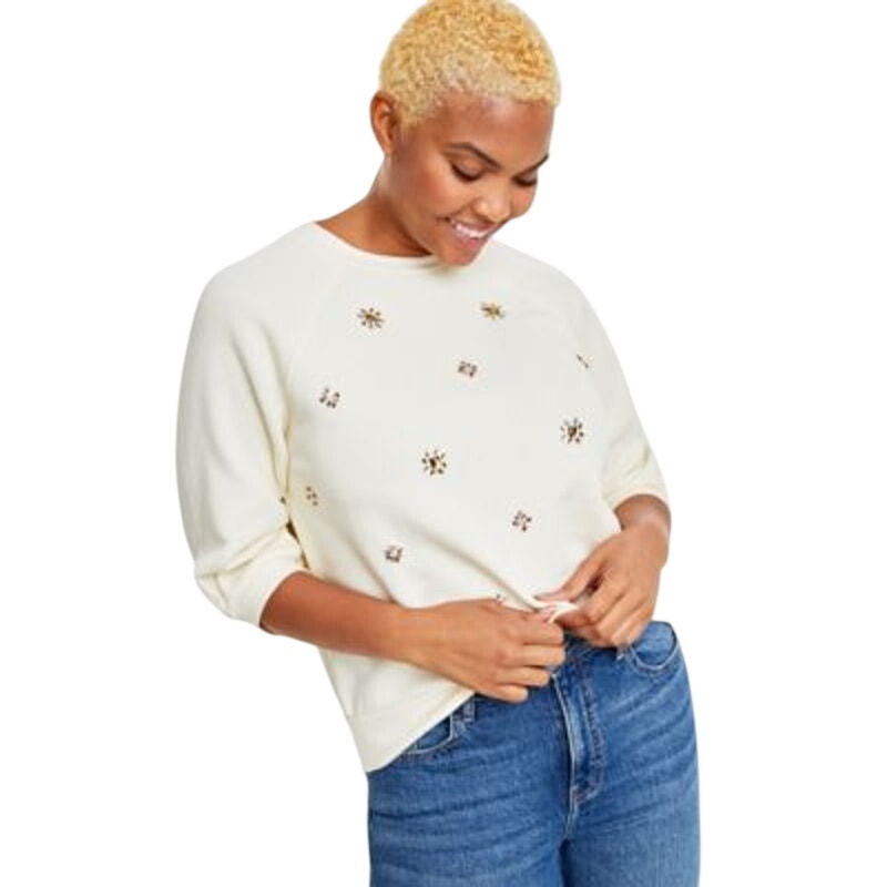 On 34th Women's Embellished Elbow-Sleeve Sweater in Alabaster Cream