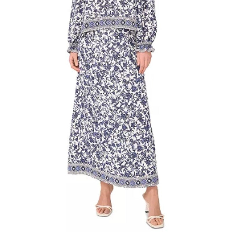 Sam & Jess Women's Floral Print Knit Pull-On Maxi Skirt in Blue & White
