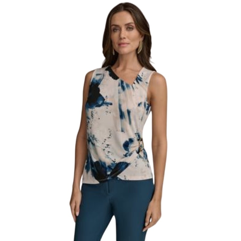 Donna Karan New York Women's Sleeveless Printed Asymmetrical Top in Cream Multi