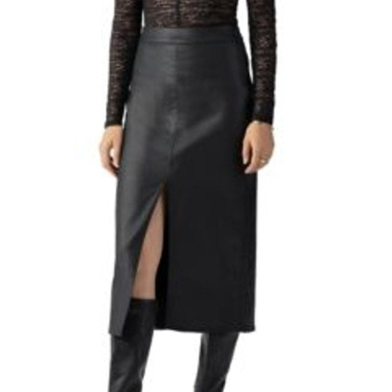 Sanctuary Women's Faux-Leather Front-Slit Midi Skirt in Black