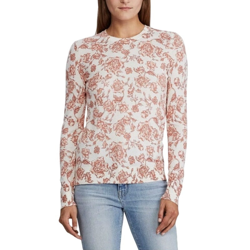 Lauren Ralph Lauren White & Pink Floral Print “Vemetra” Sweater