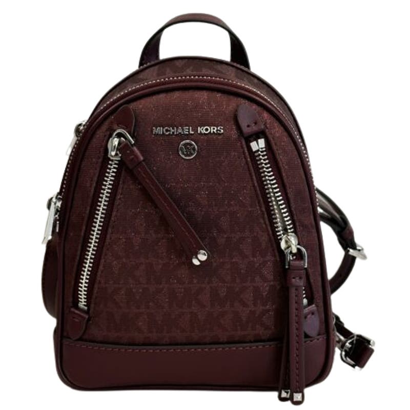 MICHAEL KORS Logo Burgundy Brooklyn Mini Convertible Messenger Backpack