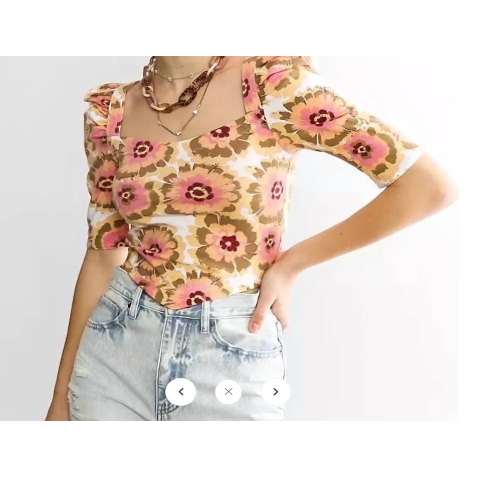 Free People Women's Give Me More Cotton Square Neck Ivory Combo Top