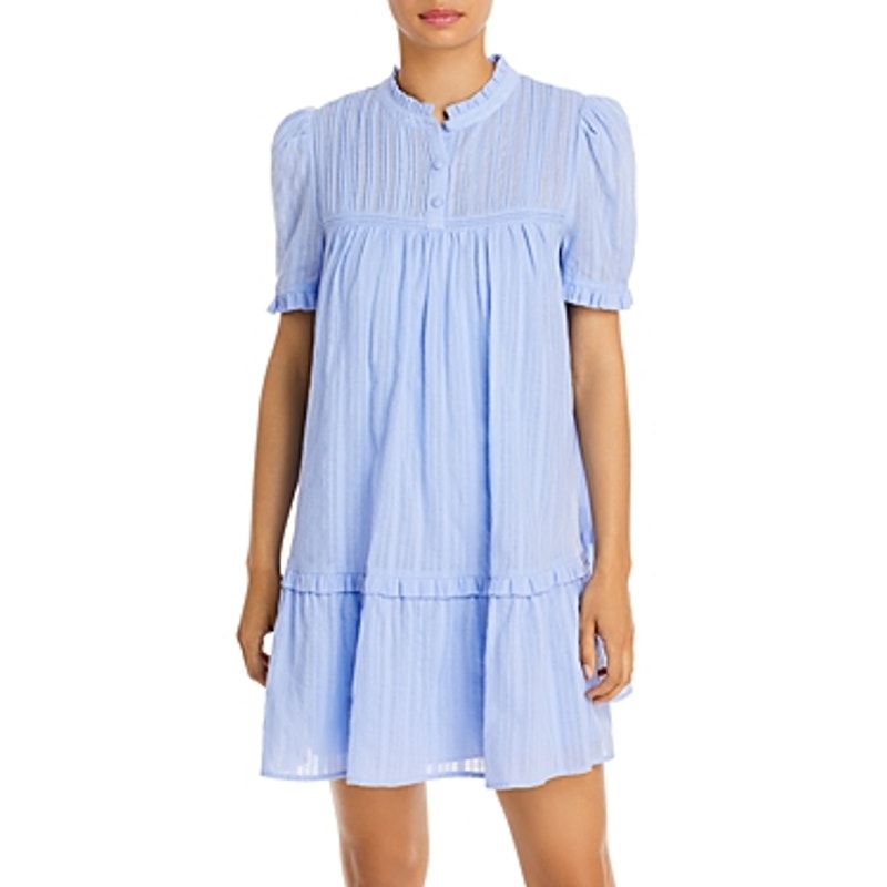 AQUA Ladies Blue Puff Sleeve Button Front Dress