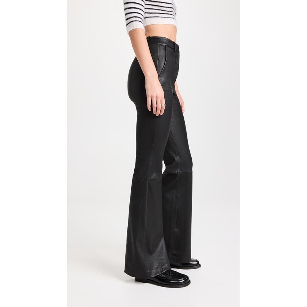 Theory Demitria High-Waist Leather Flared Pants Black