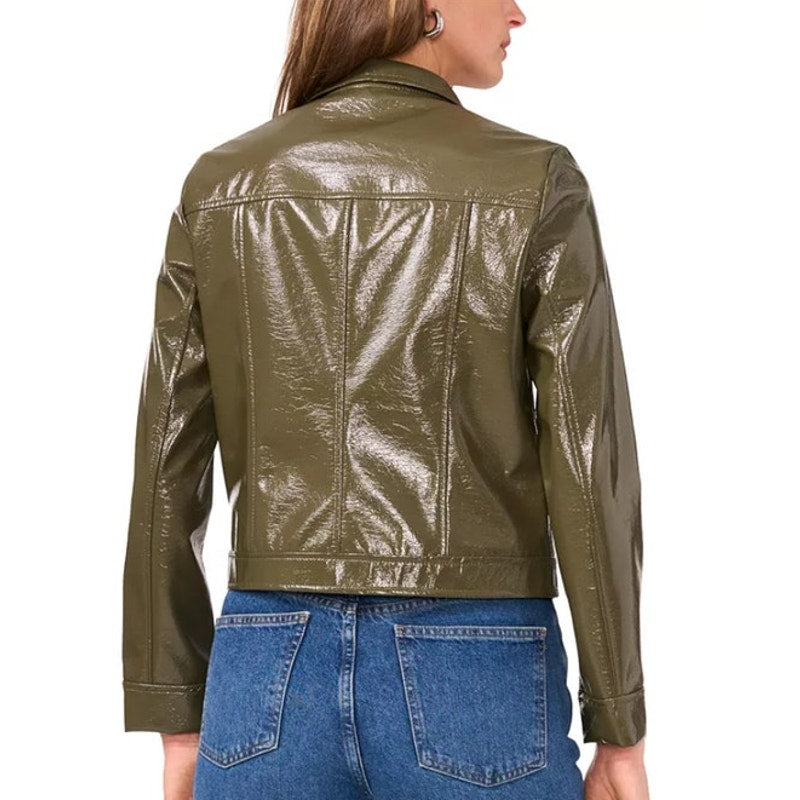 Vince Camuto Women's Stand-Collar Faux-Leather Jacket in Military Green