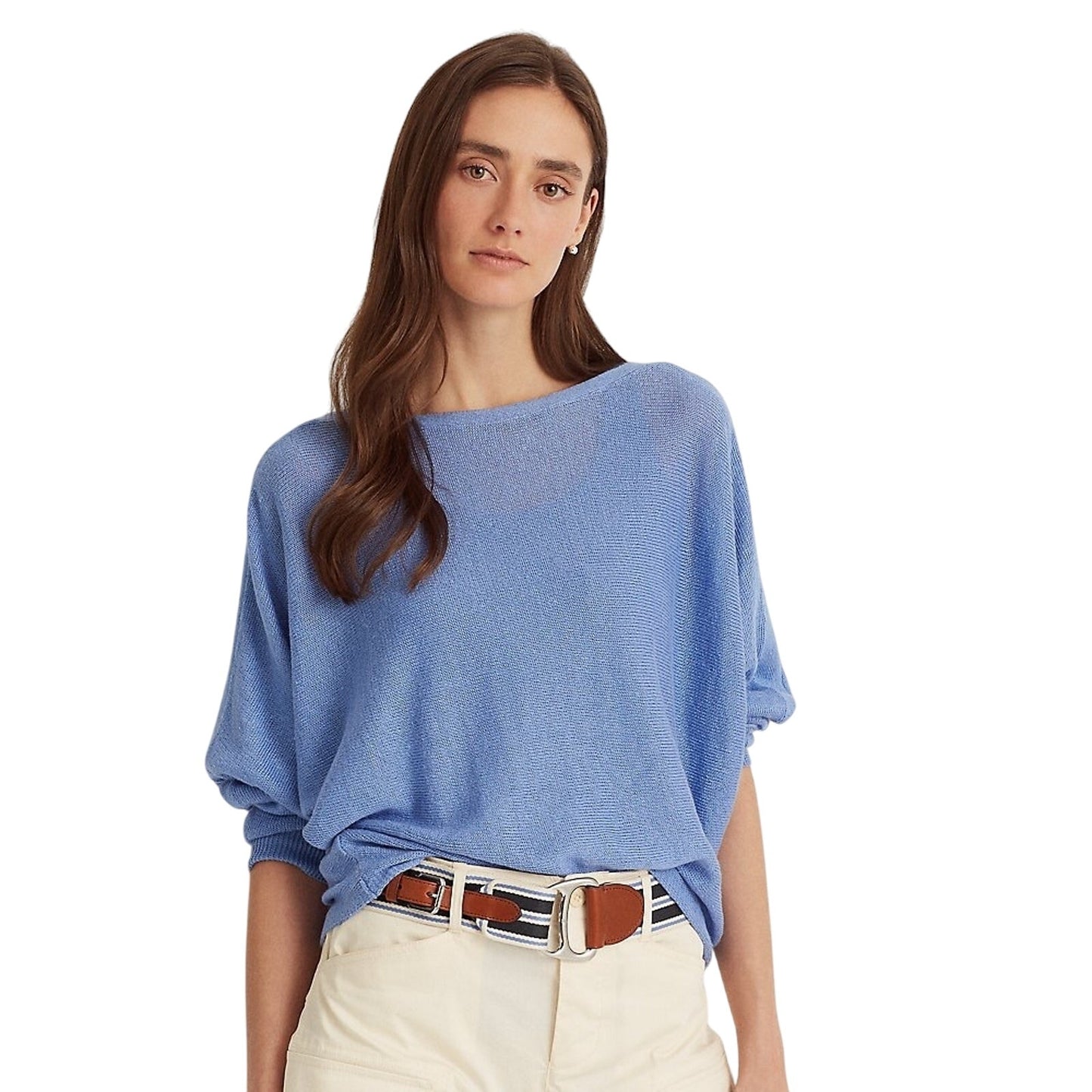 Lauren Ralph Lauren Blue Loch Knit Sweater, Boatneck, Size Large