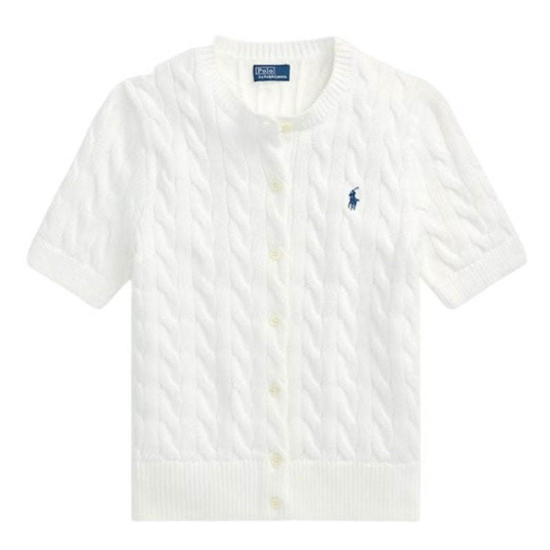 Polo Ralph Lauren Women's Cable Knit Cotton Short Sleeve Cardigan in White, L