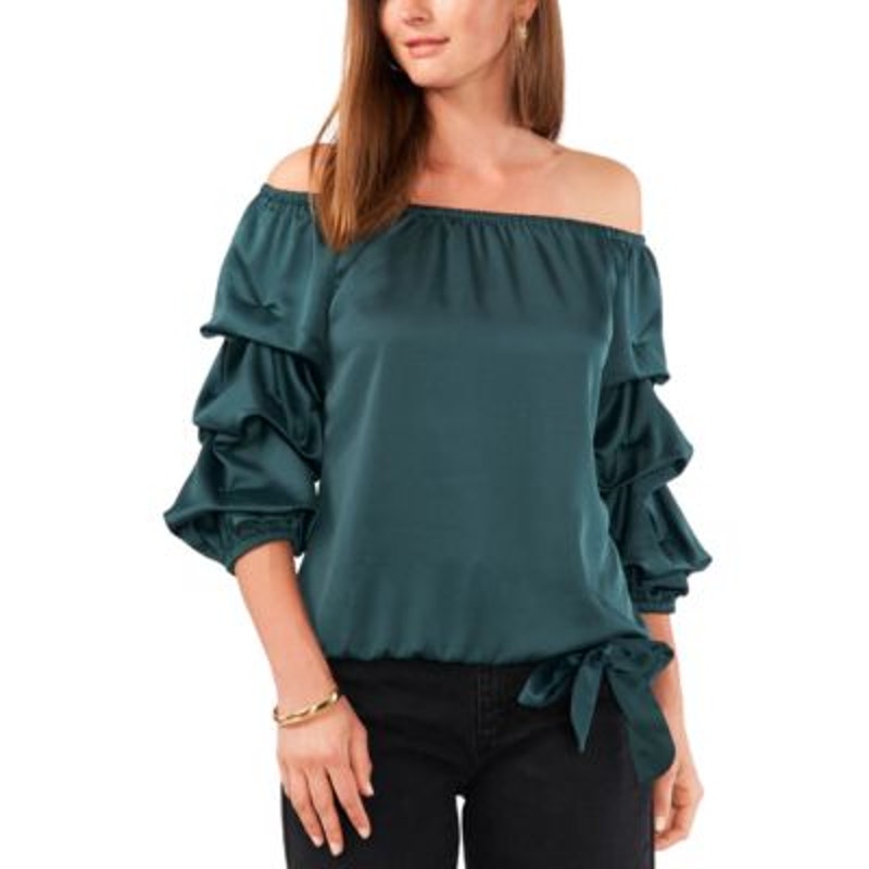 Vince Camuto Emerald Green Off-the-Shoulder Blouse w/ Ruffle Sleeves, NWT!
