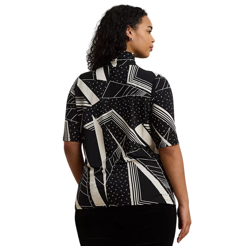 Lauren Ralph Lauren Women's Geo-Print Stretch Jersey Top in Black & White