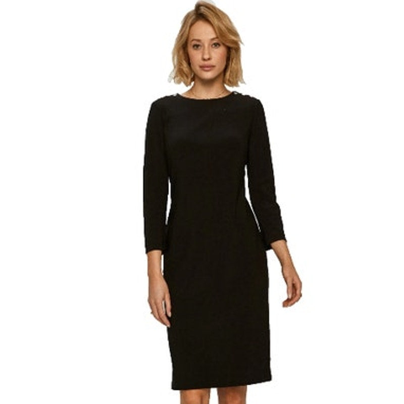 Ralph Lauren Black 3/4-Sleeve Bodycon "Romee" Dress w/ Button Details, Size 2