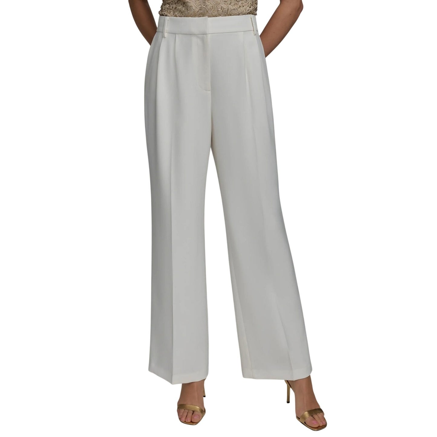 Donna Karan New York Women's Pleat-Front Wide-Leg Pants in Cream