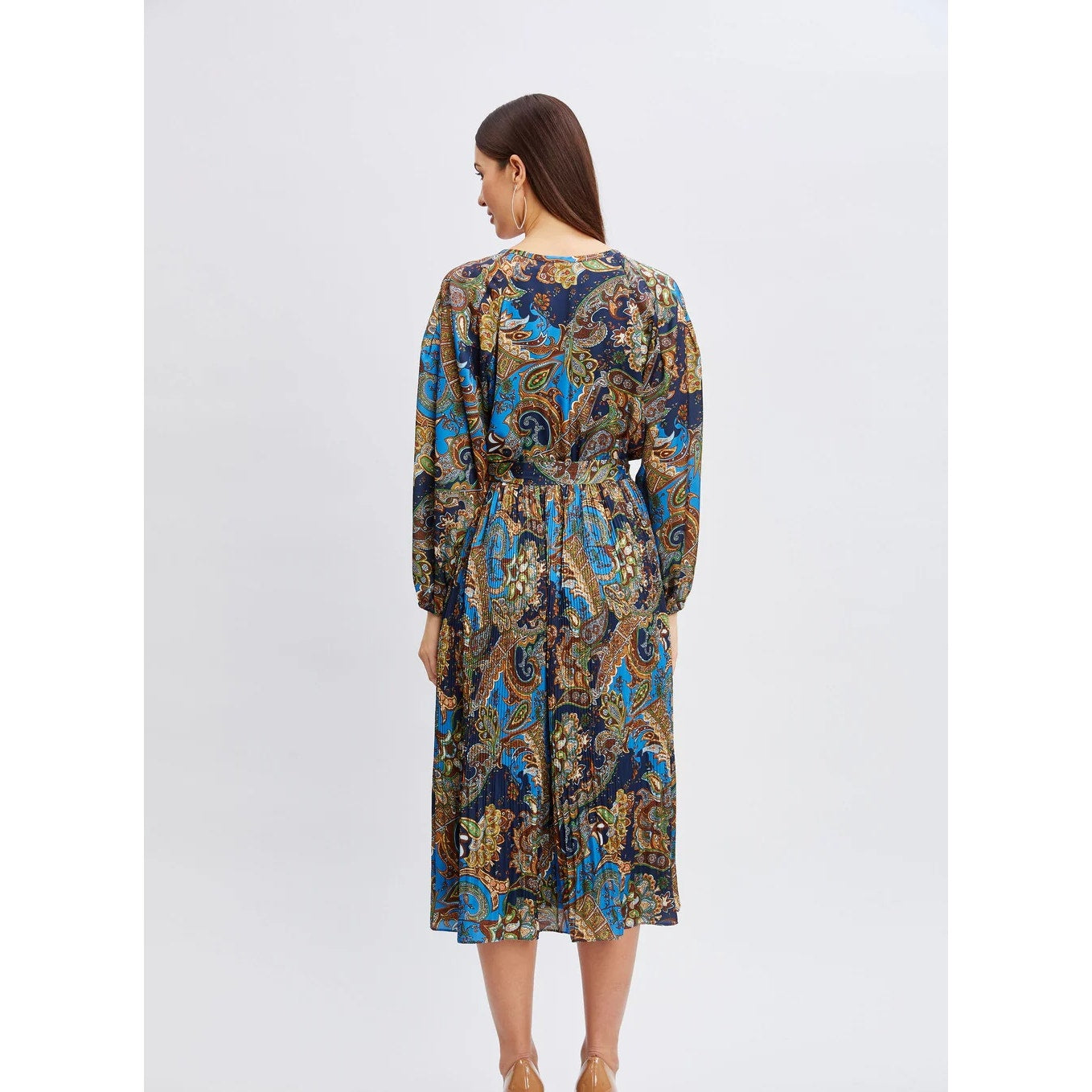 Tahari Printed Long Sleeve Royal Paisley Dress