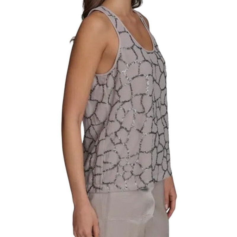 Donna Karan New York Women's Sleeveless Gauzy Sequin Embellished Top in Clay