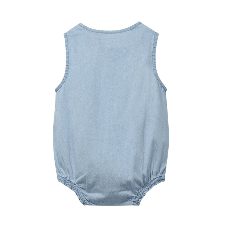 Wynken Co. Girls Chambray Denim Sleeveless Romper Bodysuit, Size 2Y