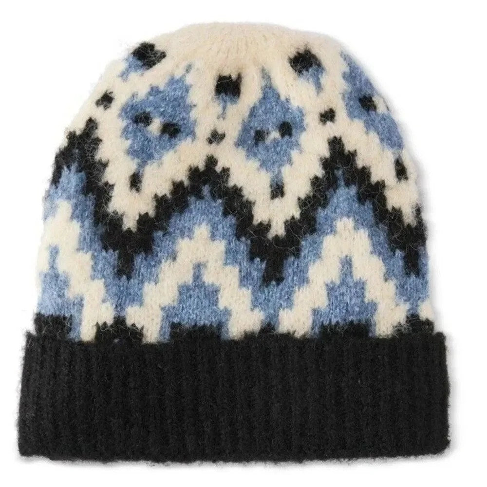 Aqua Brand Fair Isle Print Beanie in Navy Multi