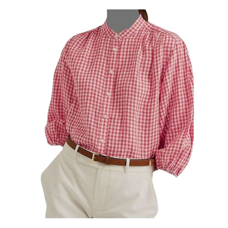 Lauren Ralph Lauren Ladies Hyannis Port Orange & White Gingham Linen Puff Sleeve