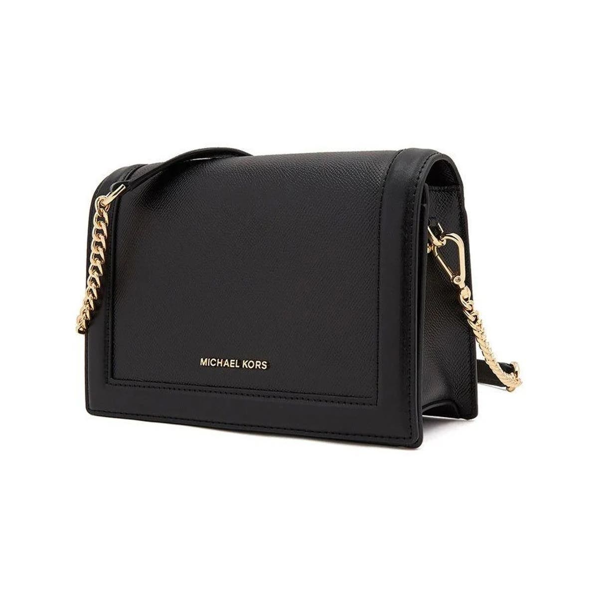 MICHAEL KORS Jet Set Full Flap Chain Crossbody In Black Saffiano Leather LEAH