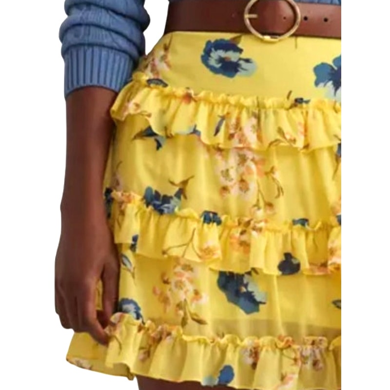Lauren Ralph Lauren Women's Ruffled Mini Skirt in Yellow Floral, Size 12