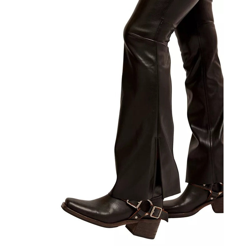 Free People Women's "Level Up" High Rise Faux Leather Flare Pants