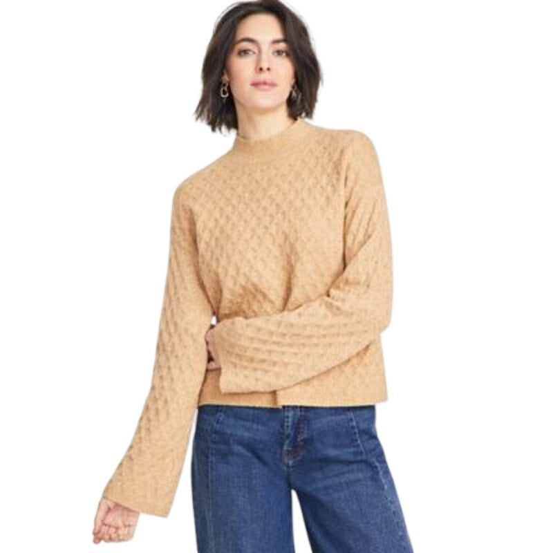On 34th Women's Textured Mock-Neck Sweater in Warm Camel Tan