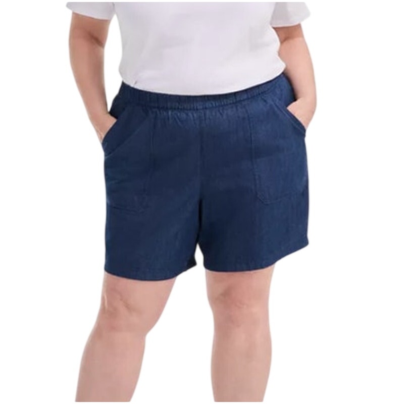 Style & Co. Plus Size Chambray Pull-On "Karen" Shorts in Dark Chambray Blue