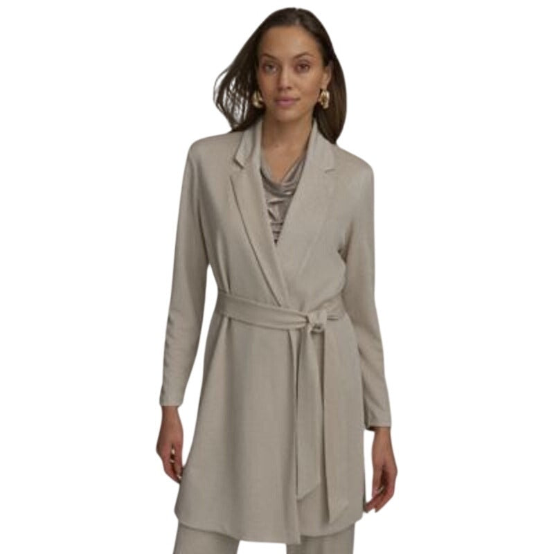 Donna Karan New York Women's Belted Metallic Cardigan in Tuscan Gray