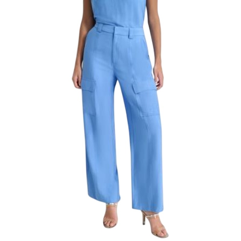 DKNY Women's Crinkle-Texture Wide Leg Cargo Pants in Blue Bell