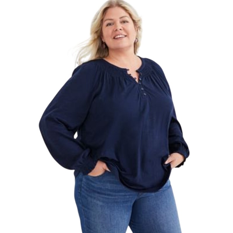 Style & Co. Plus Size Smocked-Trim Top in Industrial Blue