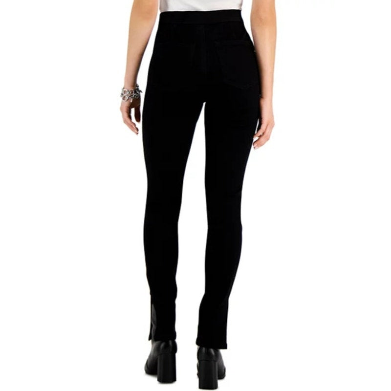 Vanilla Star Juniors Split-Hem Pull-On Stretch Skinny Jeans in Black, Size XS