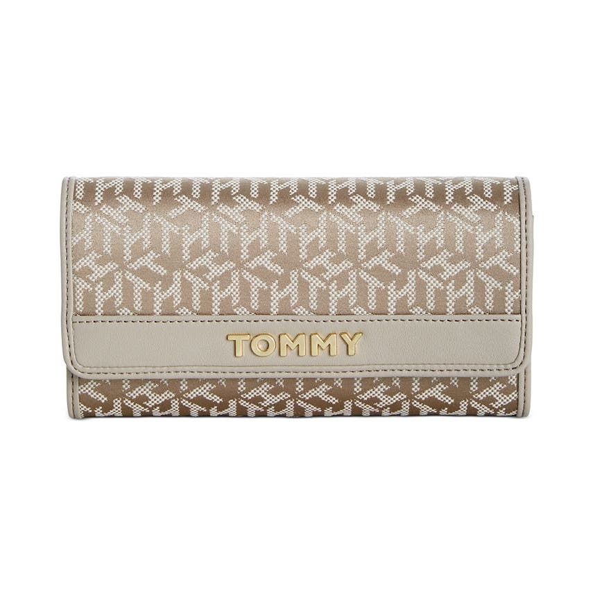 TOMMY HILFIGER "Bridget" Monogram Foldover Wallet in Champagne Tan