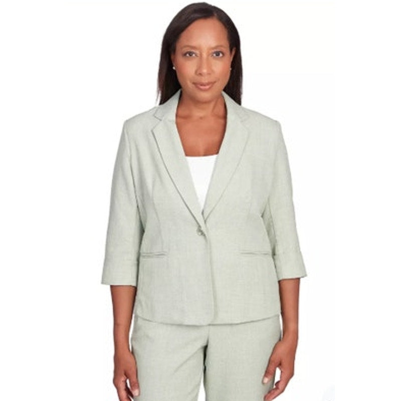 Alfred Dunner Women's English Garden Blazer Jacket in Sage Green