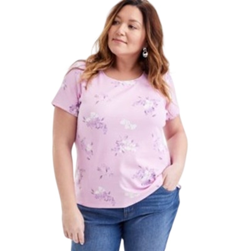 Style & Co. Plus Size Printed Scoop-Neck Top in Millie Pink